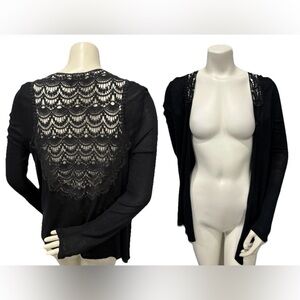 BCBGMAXAZRIA Black Open Front Lace Back Cardigan Long Sleeve Size S